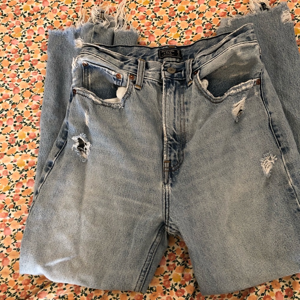 Abercrombie ripped high rise wide leg jeans
